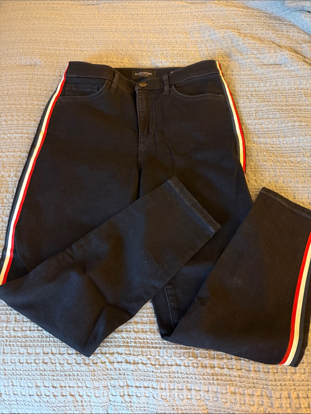 Banana RepublicSize 27Petite Black Women’s Jeans with Red & White Side Stripes